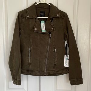 NWT Liverpool Bradford denim olive green Moto jacket Size medium